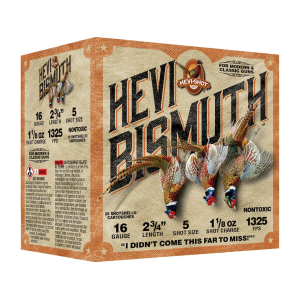 Hevi-Shot Hevi-Bismuth Upland 16 Gauge Ammo 2-3/4 #5 Bismuth Shot 1-1/8 Oz Case Of 250 (10 Boxes Of 25) i-Shot Hevi-Bismuth Upland 16 Gauge 2-3/4 #5 Bismuth Shot 1-1/8 Oz Case Of 250 (10 Boxes Of 25) Ammo