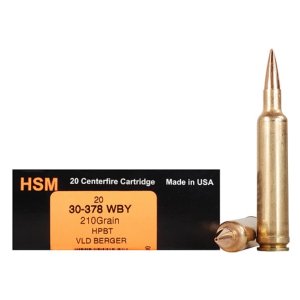 HSM Trophy Gold 30-378 Weatherby Magnum Ammo 210 Grain Berger Hunting VLD (Very Low Drag) Jacketed Hollow Point Box of 20
