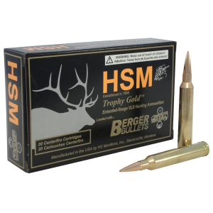 HSM Trophy Gold 7mm STW Ammo 168 Grain Berger Hunting VLD (Very Low Drag) Jacketed Hollow Point Box Of 20 Trophy Gold 7mm STW 168 Grain Berger Hunting VLD (Very Low Drag) Jacketed Hollow Point Box Of 20 Ammo