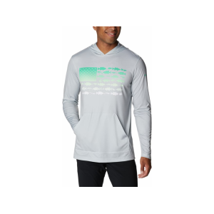Columbia Men's Terminal Tackle PFG Fish Flag Hoodie Cool Gray/Circuit Bass Lures 2XL