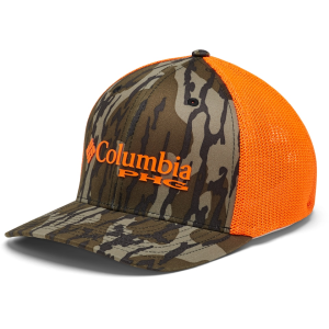 Columbia Mens PHG Camo Mesh Hat Large/XL Mossy Oak Bottomland/Blaze Orange
