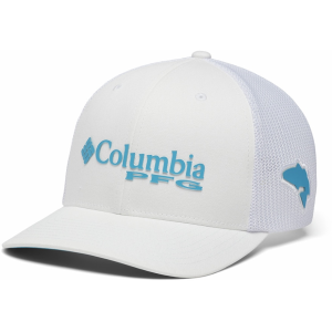 Columbia Mens PFG Logo Mesh Hat Large/XL White/Riptide