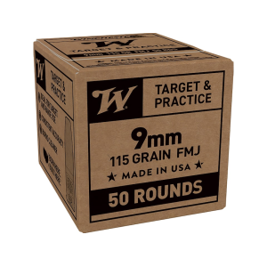 Winchester Service Grade Target & Practice 9mm Luger Ammo 115 Grain Full Metal Jacket Flat Nose Box of 50