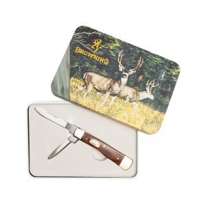 Browning 2025 Knife Tin Pocket Knife 2.75" Sheepsfoot/Pen 7Cr17MoV Polished Blade Pakka Wood Handle - Browning