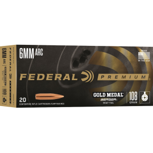 Federal Premium Gold Medal 6mm ARC Ammo 108 Grain Berger Target Jacketed Hollow Point Box of 20 - Federal Premium