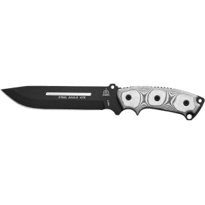 TOPS Knives Steel Eagle Fixed Blade Knife 7.5" Drop Point 1095 Black Traction Blade Linen Micarta Handle Gray - Tops Knives