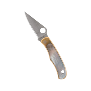 Spyderco Bug Pocket Knife 1.25" Drop Point Sandvik 12C27 Satin Blade Abalone Handle Silver - Spyderco