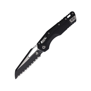Microtech MSI Pocket Knife 3.88" Fully Serrated Sheepsfoot Bohler M390MK Black Blade Polymer Handle Black - Microtech