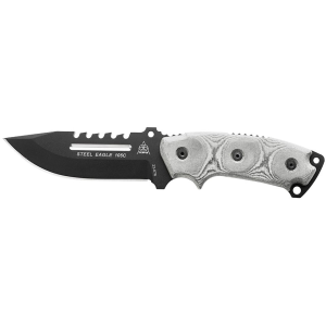 TOPS Knives Steel Eagle Fixed Blade Knife 5.13" Spine Serrated Drop Point 1095 Black Blade Micarta Handle Gray - Tops Knives