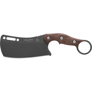 TOPS Knives Tidal Force Fixed Blade Knife 4.87" Cleaver 1095 Gray Traction Blade Burlap Micarta Handle Brown - Tops Knives
