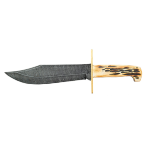 Bear & Son Damascus Bowie Fixed Blade Knife 7" Clip Point Damascus Blade Bone Handle Stag - Bear & Son