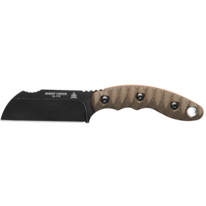 TOPS Knives Sheep Creek Fixed Blade Knife 3.75" Sheepsfoot 154CM Black Blade Canvas Micarta Handle Green/Tan - Tops Knives