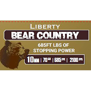 Liberty Ammunition Bear Country 10mm Auto Ammo 70 Grain Solid Hollow Point Lead Free Box of 20 - Liberty Ammunition