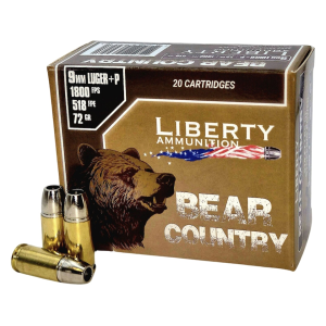 Liberty Ammunition Bear Country 9mm Luger +P Ammo 72 Grain Solid Hollow Point Lead Free Box of 20