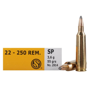 Sellier & Bellot 22-250 Remington Ammo 55 Grain Jacketed Soft Point Box of 20
