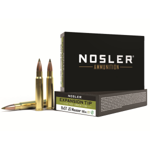Nosler E-Tip 8x57mm JS Mauser (8mm Mauser) (323 Diameter) Ammo 180 Grain Nosler Expansion Tip (E-Tip) Polymer Tip Lead Free Box of 20