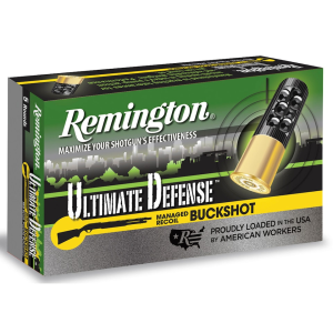 Remington Ultimate Defense Managed-Recoil 12 Gauge Ammo 2-3/4 #4 Buckshot 21 Pellets Box Of 5 ington Ultimate Defense Managed-Recoil 12 Gauge 2-3/4 #4 Buckshot 21 Pellets Box Of 5 Ammo