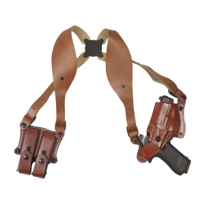 DeSantis Gunhide Triple Agent Shoulder Holster Right Hand Sig Sauer P320, P320 X-Compact, M17, M18, P250 Full Size Leather Tan - Desantis Gunhide