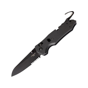 Hogue Trauma Folding Knife 3.5" Partially Serrated Sheepsfoot N680 Black Cerakote Blade G-10 Handle Black - Hogue