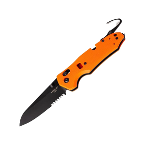 Hogue Trauma Folding Knife 3.5" Partially Serrated Sheepsfoot N680 Black Blade G-10 Handle Orange - Hogue