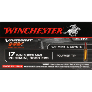 00020892103092 WINCHESTER Varmint Hv 17 WINCHESTER Super Magnum Ammo 20 Grain Hornady V-max Polymer Tip Case Of 500 (10 Boxes Of 50) 00020892103092 193917