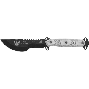 TOPS Knives Skullcrusher's Xtreme Sidekick  Fixed Blade Knife 5.25" Drop Point 1095 Black Traction Blade Linen Micarta Handle Black/Gray - Tops Knives