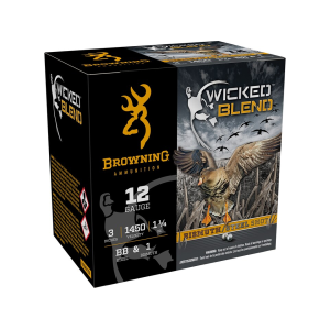 Browning Wicked Blend Waterfowl 12 Gauge Ammo 3 BB And #1 Steel And Bismuth Shot 1-1/4 Oz Case Of 250 (10 Boxes Of 25) wning Wicked Blend Waterfowl 12 Gauge 3 BB And #1 Steel And Bismuth Shot 1-1/4 Oz Case Of 250 (10 Boxes Of 25) Ammo