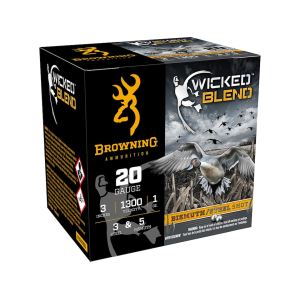 Browning Wicked Blend Waterfowl 20 Gauge Ammo 3 #3 And #5 Steel And Bismuth Shot 1 Oz Case Of 250 (10 Boxes Of 25) wning Wicked Blend Waterfowl 20 Gauge 3 #3 And #5 Steel And Bismuth Shot 1 Oz Case Of 250 (10 Boxes Of 25) Ammo