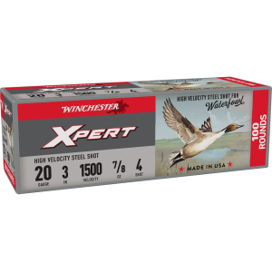 Winchester Xpert High Velocity Waterfowl 20 Gauge Ammo 3 #4 Steel Shot 7/8 Oz Case Of 200 (2 Boxes Of 100) chester Xpert High Velocity Waterfowl 20 Gauge 3 #4 Steel Shot 7/8 Oz Case Of 200 (2 Boxes Of 100) Ammo