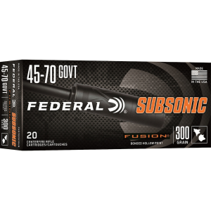 Federal Premium Fusion Subsonic 45-70 Government Ammo 300 Grain Jacketed Soft Point Box Of 20 eral Premium Fusion Subsonic 45-70 Government 300 Grain Jacketed Soft Point Box Of 20 Ammo