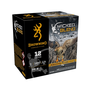 Browning Wicked Blend Waterfowl 12 Gauge Ammo 3 BB And #1 Steel And Bismuth Shot 1-1/4 Oz Box Of 25 wning Wicked Blend Waterfowl 12 Gauge 3 BB And #1 Steel And Bismuth Shot 1-1/4 Oz Box Of 25 Ammo