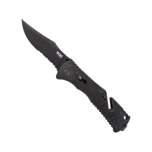 SOG Trident Assisted Opening Pocket Knife 3.5" Partially Serrated Clip Point AUS-8 Black Titanium Nitride Blade Glass Reinforced Nylon (GRN) Handle Black