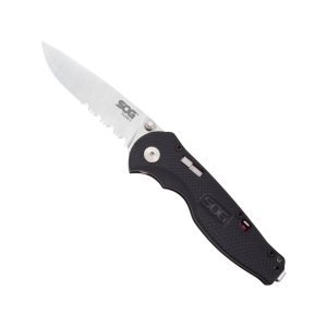 SOG Flash I Assisted Opening Pocket Knife 2.5" Partially Serrated Satin AUS-8 Steel Drop Point Blade GRN Handle Black