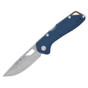 Buck Knives Mustang Pocket Knife 3.25" Drop Point 420HC Stonewashed Blade Aluminum Handle Dark Blue