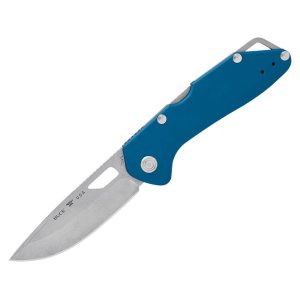 Buck Knives Mustang Pocket Knife 3.25" Drop Point 420HC Stonewashed Blade Aluminum Handle Blue