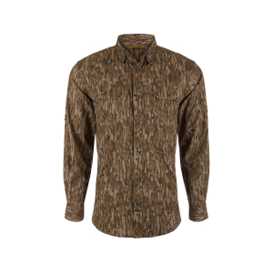 Drake Men's Wingshooter Trey Long Sleeve Shirt Mossy Oak Bottomland Medium