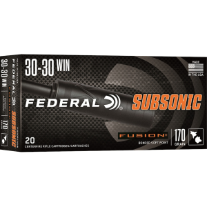 Federal Premium Fusion Subsonic 30-30 Winchester Ammo 170 Grain Jacketed Soft Point Box Of 20 eral Premium Fusion Subsonic 30-30 Winchester 170 Grain Jacketed Soft Point Box Of 20 Ammo