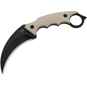Boker Knives Spike Fixed Blade Knife 4.02" Karambit 440A Black Blade G-10 Handle Desert Tan