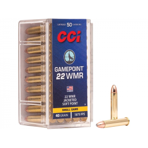 CCI GamePoint 22 Winchester Magnum Rimfire (WMR) Ammo 40 Grain Jacketed Soft Point Box of 500 (10 Boxes of 50)
