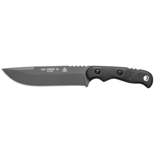 TOPS Knives Tex Creek XL Fixed Blade Knife 6.13" Drop Point 1095 Sniper Gray Blade Canvas Micarta Handle Black - Tops Knives