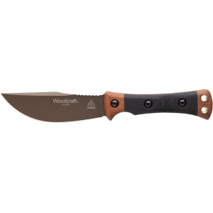 TOPS Knives Woodcraft Fixed Blade Knife 4.38" Drop Point 1095 Midnight Bronze Blade Micarta Handle Black - Tops Knives
