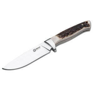 Boker Knives Hunter Fixed Blade Knife 4.7" Drop Point Bohler N695 Polished Blade Bone Handle Stag - Boker Knives