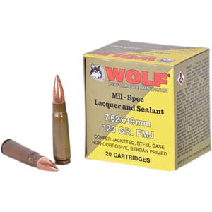 Wolf Performance Mil Spec Steel Case 7.62x39mm Ammo 123 Grain Full Metal Jacket Box of 20