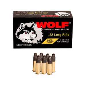 Wolf Performance Match Target 40 gr RN .22lr Ammo, 50/box - 22MTB