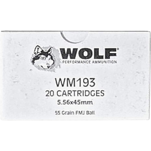 Wolf M193 5.56x45mm NATO Ammo 55 Grain Full Metal Jacket Case of 1000 (50 Boxes of 20)