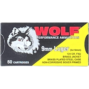 Wolf Performance Steel Case 9mm Luger Ammo 124 Grain Full Metal Jacket Box of 50