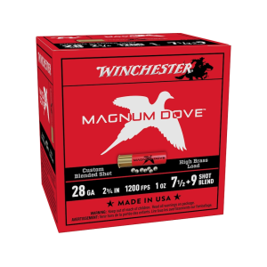 Winchester Magnum Dove 28 Gauge Ammo 2-3/4" #7-1/2 and #9 Lead Shot 1 oz Case of 250 (10 Boxes of 25)