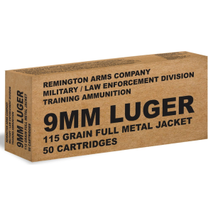 Remington Military/Law Enforcement Training 9mm Luger Ammo 115 Grain Full Metal Jacket Case of 500 (10 Boxes of 50)