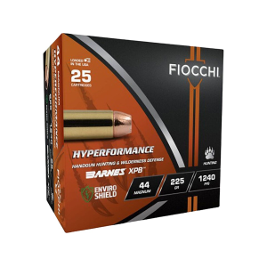 Fiocchi Hyperformance Hunt 44 Remington Magnum Ammo 225 Grain Barnes XPB Solid Hollow Point Lead Free Box of 25