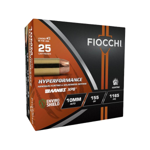 Fiocchi Hyperformance Hunt 10mm Auto Ammo 155 Grain Barnes XPB Solid Hollow Point Lead Free Box Of 25 cchi Hyperformance Hunt 10mm Auto 155 Grain Barnes XPB Solid Hollow Point Lead Free Box Of 25 Ammo